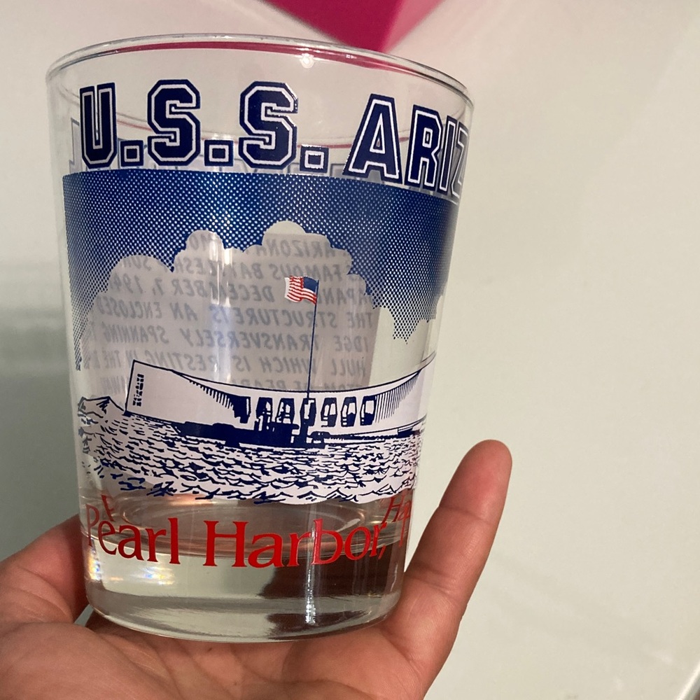 Vintage America U.S.S. Arizona Pearl Harbor Glass - Blue and Red